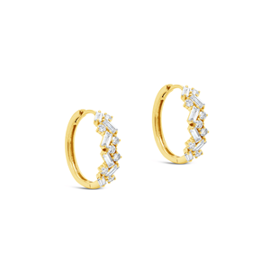 Pendientes de Oro Amarillo Sólido de 18k con Diamantes Cultivados en Laboratorio de Corte Baguette y Redondo Brillante de 0.92cts F/VS, Joyería Fina - Product Image 1