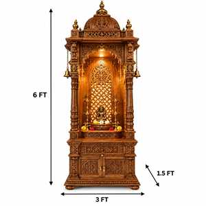 Wooden Pooja <b>Mandir</b> Home Temple 6 Feet Tall 3 Feet Wide Designer Hindu Prayer Unit with Intricate Hand Carved Floral Jaali Work - Product Image 2