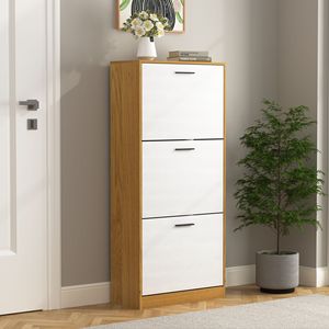 Mueble zapatero independiente de 3 cajones con panel blanco y tapa abatible, organizador estrecho para entrada - Product Image 2