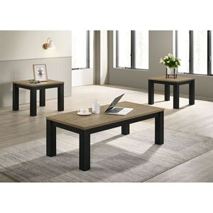 Set da Soggiorno in Legno Marrone e Nero, 3 Pezzi: Tavolino da Cocktail e Due Tavolini Abbinati - Product Image 1
