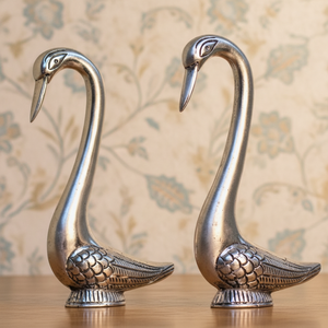 Statue de cygne et de canard en métal argenté poli vintage, figurine romantique pour mariage, cadeau de pendaison de crémaillère, décoration - Product Image 3