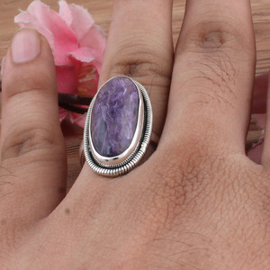 Bague en argent sterling 925 avec charoïte naturelle violette pour femme, pierre rare, bijou de mariage classique, vente en gros - Product Image 4