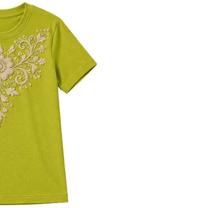 เสื้อยืดคอกลมสีเขียวมะนาวสำหรับผู้หญิง ปักลายดอกไม้สีขาว ผ้าฝ้าย แขนสั้น สไตล์ลำลอง รับผลิตตามแบบ OEM คุณภาพพรีเมียม แฟชั่นฤดูร้อน - Product Image 4