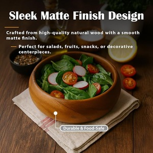 Bol de service en bois naturel massif fait main pour salade et fruits, vaisselle rustique pour cuisine, restaurant et hôtel, vente en gros - Product Image 5