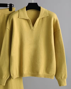 Women's Winter Casual Solid Long Sleeve Sweater & Straight Leg Pants Suit Set Fleece Fabric Polyester/Cotton - Product Image 2