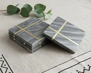 Collection de sous-verres en marbre naturel de designer avec accent en laiton – Ensemble de tapis à boissons durables, prêts pour cadeaux personnalisés, qualité export en gros - Product Image 5