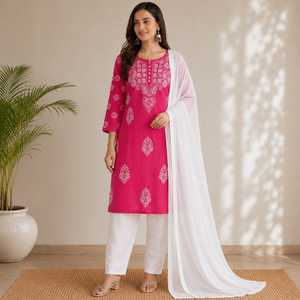 <b>Women</b> Lavender Straight <b>Kurti</b> with Elegant White Floral Print Buy Direct From Supplier - Product Image 1