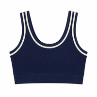Soutien-gorge de sport sans couture personnalisé pour femme, 90 % nylon 10 % élasthanne, 250 g/m², bleu marine, maintien moyen, côtelé, bretelles larges contrastées