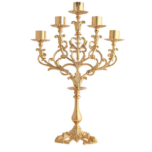 Unique antique gold <b>candelabra</b> featuring artistic hand-shaped holders for three candles. Available at wholesale price. - Product Image 4