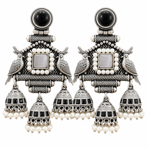 Oxidised <b>Silver</b> Banjara Jhumka <b>Earrings</b> Stylish Long Bohemian Design Wedding Looks Fashion Jewelry Women's Wholesale Supplier - Product Image 3
