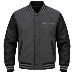 Chaqueta Varsity Vintage para Hombre, Cuello Alto, Mangas de Cuero, Bordado, Estilo Béisbol, Color Negro Otoñal, para Parejas - Product Image 6