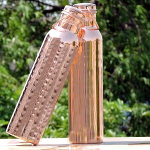 Food Grade Pure Copper Water Bottle Set 600 Ml <b>Plain</b> and Textured Hammered Finish for Ayurveda Health Benefits - Product Image 6