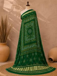 Dupatta de Seda Gajji Pura de Lujo, Rai Dana Bandhej, Dupatta Tradicional Rajasthani Bandhani - Product Image 2
