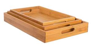 Bamboo Rectangle <b>Storage</b> Trays Single Stackable Serving Tray <b>with</b> Handle Modern Multifunction Design <b>Table</b> Organization - Product Image 2