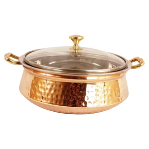 Olla redonda de cobre con tapa de vidrio y asas de latón, apariencia antigua y duradera para la cocina - Product Image 2