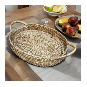 Plateau de service en rotin naturel de qualité supérieure, fabriqué à la main, avec poignées en bois, organisateur de cuisine durable en rotin pour plateaux décoratifs - Product Image 2