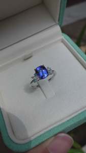 Women's Sapphire Engagement Ring With Cushion Cut Diamonds Prong Setting Classic Gemstone Ring - Product Image 3