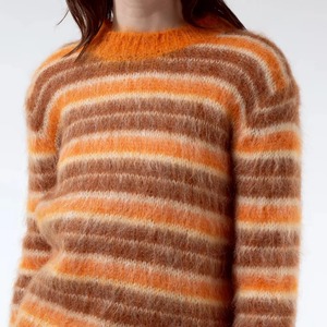 Pull en mohair pour femme de qualité supérieure, col rond, manches longues, rayé, doux, tricoté à la main, automne-hiver - Product Image 3