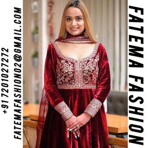 Ensemble de robe longue indienne prête à porter avec dupatta, broderie lourde, travail de séquence de 5 mm, velours, saison des fêtes, tenue de soirée personnalisable - Product Image 2