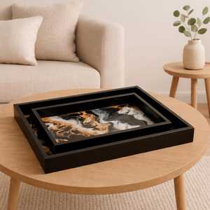 Luxury Art Wooden Serving Tray <b>Set</b> – Decorative <b>Nesting</b> <b>Coffee</b> <b>Table</b> Trays with Handles - Product Image 6