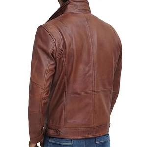 Chaqueta de Cuero Marrón Personalizada para Hombre con Cuello Mao, Cuero de Primera Calidad, Elegante y Duradera, Precio al por Mayor Disponible - Product Image 2