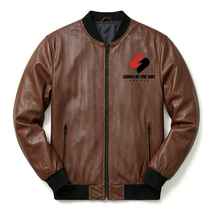 Veste bomber en cuir PU pour hommes, vente en gros, logo personnalisé, fermeture éclair, style bomber décontracté, vente en gros - Product Image 3