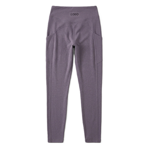 Premium Quality Dusty Purple Sport <b>Leggings</b> <b>Pocket</b> High Waist Full Length Knitted Spandex Polyester Breathable Quick Dry Women's - Product Image 2