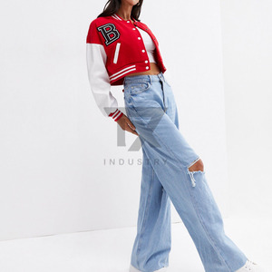 Ladies Varsity Crop Top Jackets Custom Cropped Varsity Jacket With Wool Sleeves Women Varsity Crop Top Jackets - Product Image 5