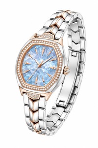Montre analogique à quartz de luxe pour femme avec cadran bleu, lunette sertie de diamants, bracelet en acier inoxydable et boîtier polygonal - Product Image 4
