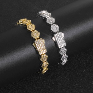 Bracelet Homme en Argent 925 avec Diamants Moissanite, Maillons Hexagonaux, Léger, Style Hip Hop, Bijou de Luxe Streetwear, Cadeau Audacieux - Product Image 2