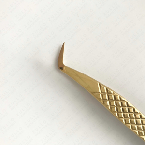 Pinzas de Lujo en Forma de L para Pestañas de Volumen, Color Dorado, Punta Puntiaguda, Mango Ergonómico, Estilo Ruso, Herramienta Aplicadora de Pestañas Postizas - Product Image 4