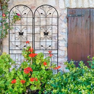 Set di 4 tralicci da giardino in metallo antiruggine neri da 220 cm x 50 cm per piante rampicanti, supporto per fiori da esterno - Product Image 3