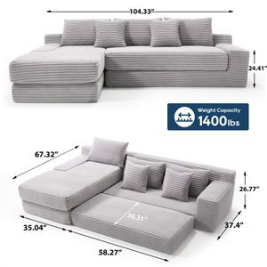 Divano Letto Convertibile a L in Tessuto Corduroy con Memory Foam e Telaio in Acciaio, Nessun Montaggio Richiesto - per Soggiorno - Product Image 4