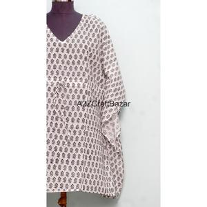 Vestido Kaftán Midi Ecológico de Algodón con Estampado Floral Indio, Cuello en V, Ajustado al Cuerpo, para Primavera/Verano, para Mamás, Ropa de Playa, Ropa de Dormir, Informal - Product Image 2