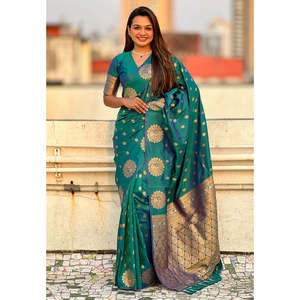 Sari de Noche de Seda Suave Verde Elite Weaves con Doble Tejido Zari y Borde de Pavo Real - Product Image 5