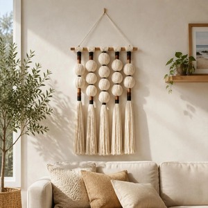 Decoración Rectangular para el Hogar, Tapiz de Pared Bohemio de Macramé con Borlas de Algodón Natural para Sala de Estar - Product Image 3