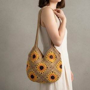 Bolso de Hombro de Hilo de Algodón Hecho a Mano, Resistente, de Gran Capacidad, con Decoración de Girasol, Ecológico y Ligero, Directo de Fábrica - Product Image 1