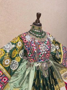 Vestido Afgano Kuchi Hecho a Mano, Ecológico, Hasta la Rodilla, con Bordado Tribal de Pedrería, Pañuelo Dupatta a Juego, Vestidos Largos Casuales - Product Image 2