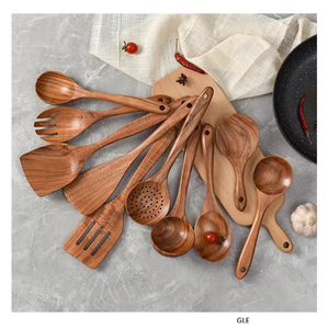 Juego de utensilios de cocina de madera de acacia natural, cucharas, espátulas, cucharones, utensilios de cocina antiadherentes, hechos a mano, duraderos, ecológicos, de madera - Product Image 6