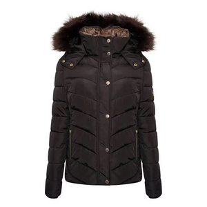 Women <b>Quilted</b> Parka Jacket With Fur Trim Hood Full Sleeve Winter Coat Solid Color Thick Polyester <b>Wadding</b> Warm Outwear - Product Image 5