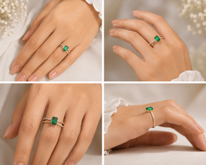 Emerald Cut 925 Sterling <b>Silver</b> <b>Ring</b> Prong <b>Set</b> Gemstone Band for Women Wedding Anniversary Gift - Product Image 6