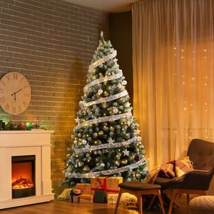 7.5 ft DIY Christmas Tree 350 Warm Lights Remote Control Hinged Xmas Pine Silver Ribbon-Artificial Snow Tipped Christmas Tree - Product Image 5