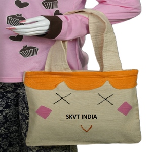 Hot Selling <b>Cute</b> Smile Face Mini Casual Shopping Bag Lady <b>Purse</b> Small Cotton Tote Handbag for Women Eco-friendly Easy Carrying - Product Image 6