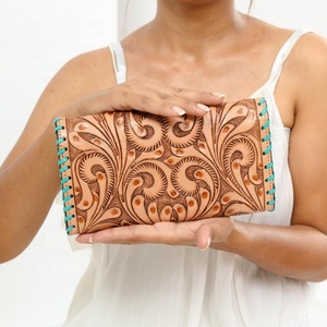 La más nueva cartera occidental de girasol de cuero con herramientas a mano, Cartera de mano de cuero genuino, Cartera de teléfono y tarjeta de crédito de piel de vaca personalizada para mujer - Product Image 5