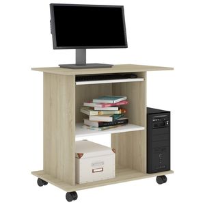 Bureau d'ordinateur moyen format blanc et chêne Sonoma en bois d'ingénierie, design élégant et pratique - Product Image 3
