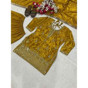 Top de fiesta elegante de ropa india y pakistaní de diseñador con Sharara Plazzo y Dupatta - Product Image 6