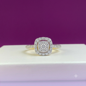 Anillo de Diamantes Naturales con Certificación GGL, Corte Brillante Redondo, Oro Amarillo de 14K para Mujer, con Halo, Estilo Clásico, Regalo de Compromiso - Product Image 1