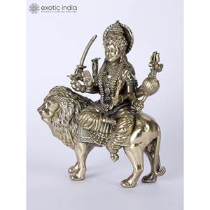4.8 pouces fait à la main en laiton déesse Durga Sculpture attrayante pour la décoration intérieure, les cadeaux et le temple fabriqués en Inde - Product Image 3