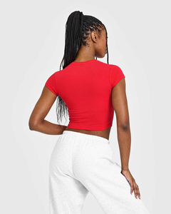 OEM ODM Custom Women's Cap Sleeve <b>Crop</b> <b>Top</b> Crew Neck Solid Jersey T-Shirt Slim Fit Breathable Spring Summer Casual Wear - Product Image 4