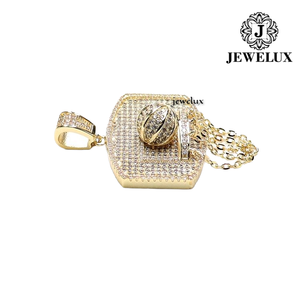 Pendentif JEWELUX Iced Basketball Hoop en argent 925, perle d'eau douce, plaqué or 22 carats, breloque Hip Hop tendance, unisexe, anniversaire, IGI - Product Image 2